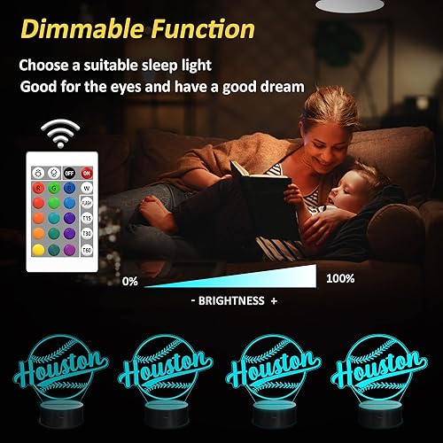 Miniatura 4 de Regalos de béisbol, luz nocturna de béisbol, lámpara de ilusión 3D para niños, regalo de 16 colores cambiantes, control remoto, iluminación de
