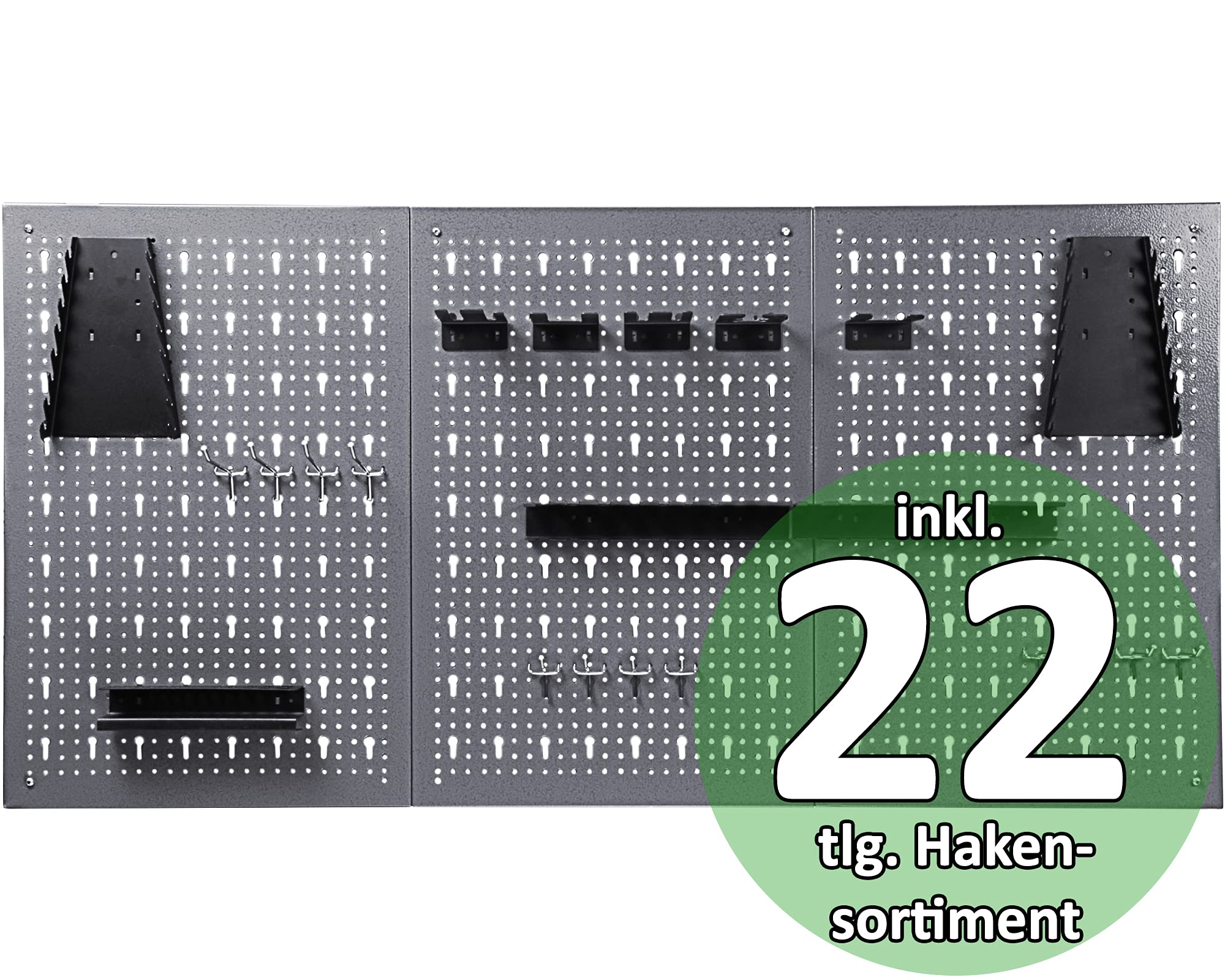 Ondis24 Werkstatt Set Werkstatteinrichtung Werner 240 cm – 2 Werkbänke 120×60×85 cm mit 28 mm Buchenplatte, 6 Lochwände, 22tlg. Haken-Set, abschließbare Türen & Schubladen, höhen