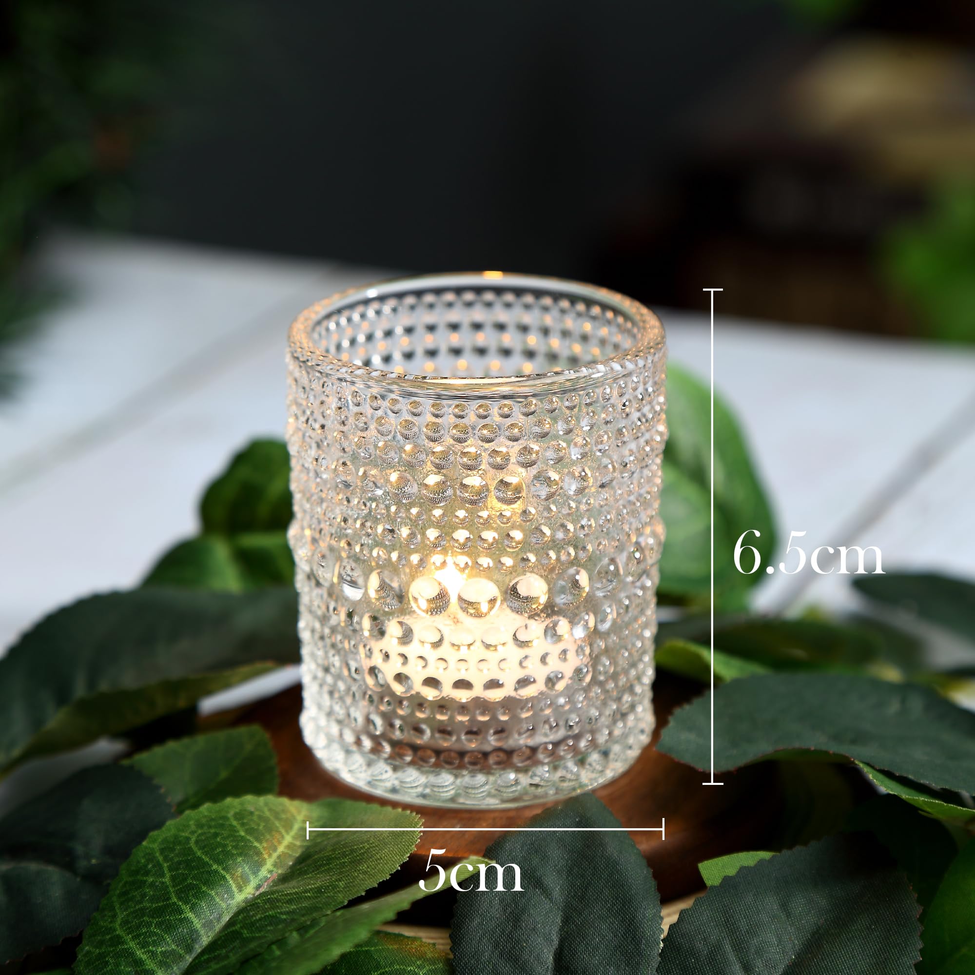 Ligtmor 12 Pack transparent tealight cups, dotted glass tealight holders with embossed pattern - Image 3