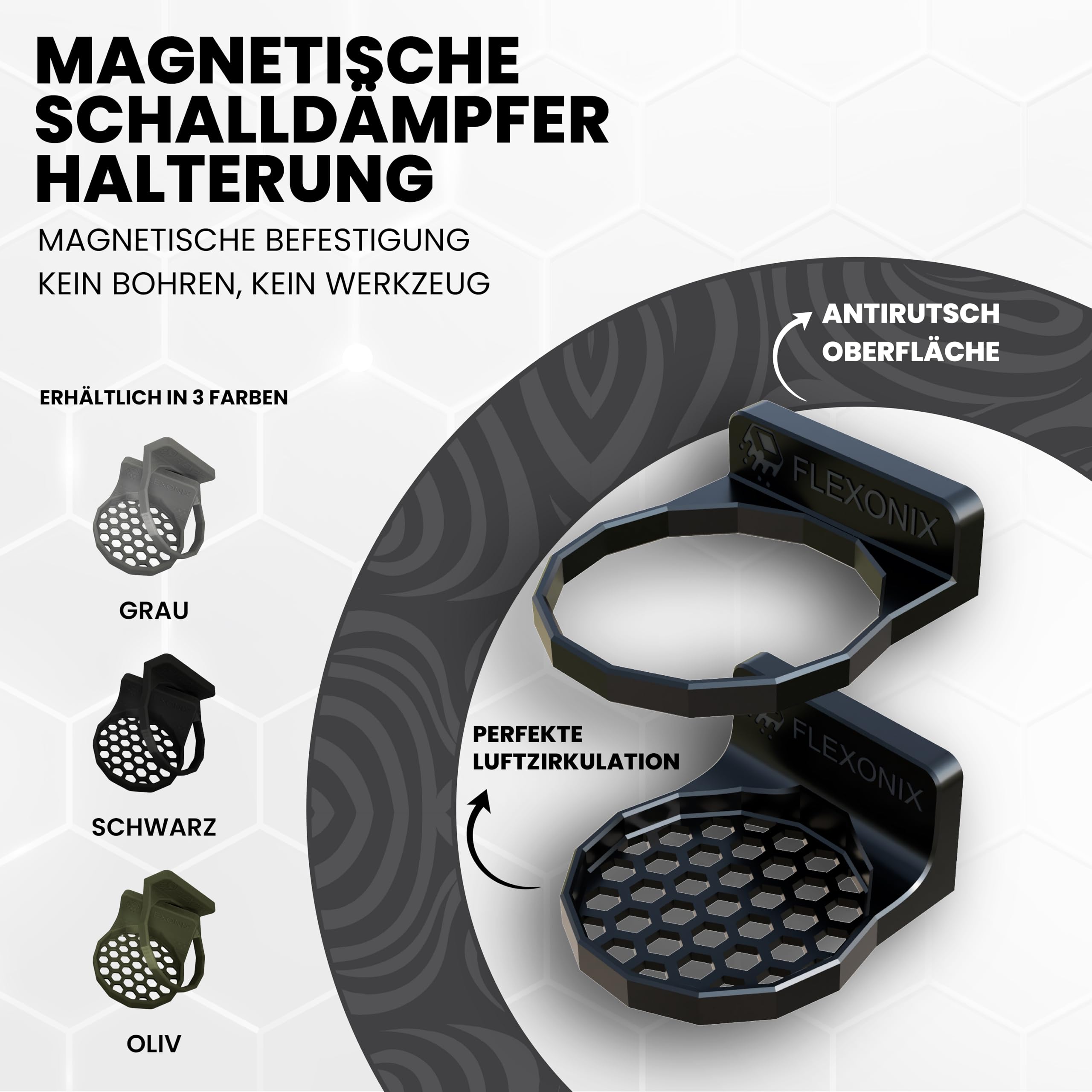 Schalldämpferhalter magnetisch in schwarz, grau & Oliv bis 1 kg & Ø 64 mm – Halterung für Waffenschrank, stabil & flexibel – Made in Germany