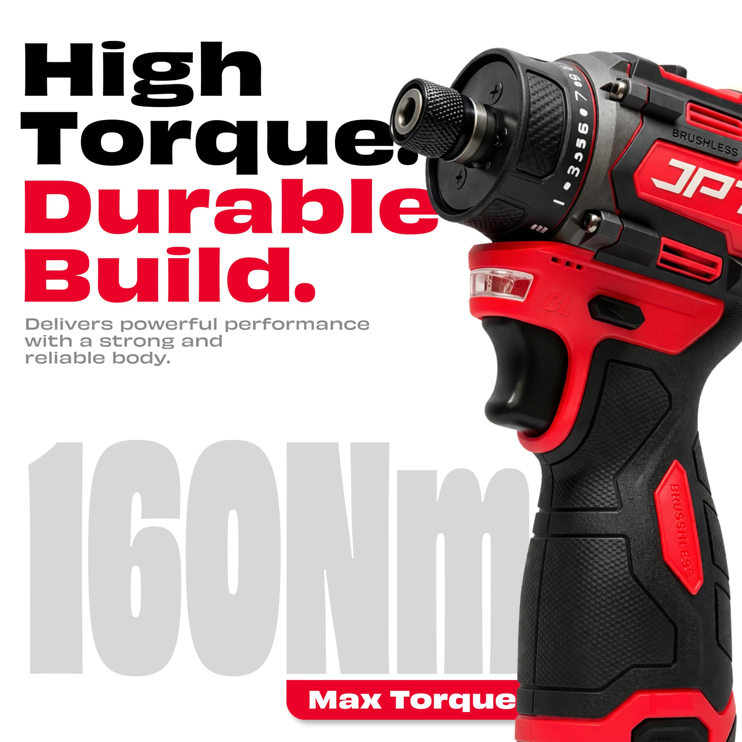 JPT 18V Pro Series Brushless Compact Impact Driver - 118 ft-lbs Torque with Quick change 1/4" Hex Shaft, 3-Speed Variable, For Electricians, Carpenters & Fabricators 1