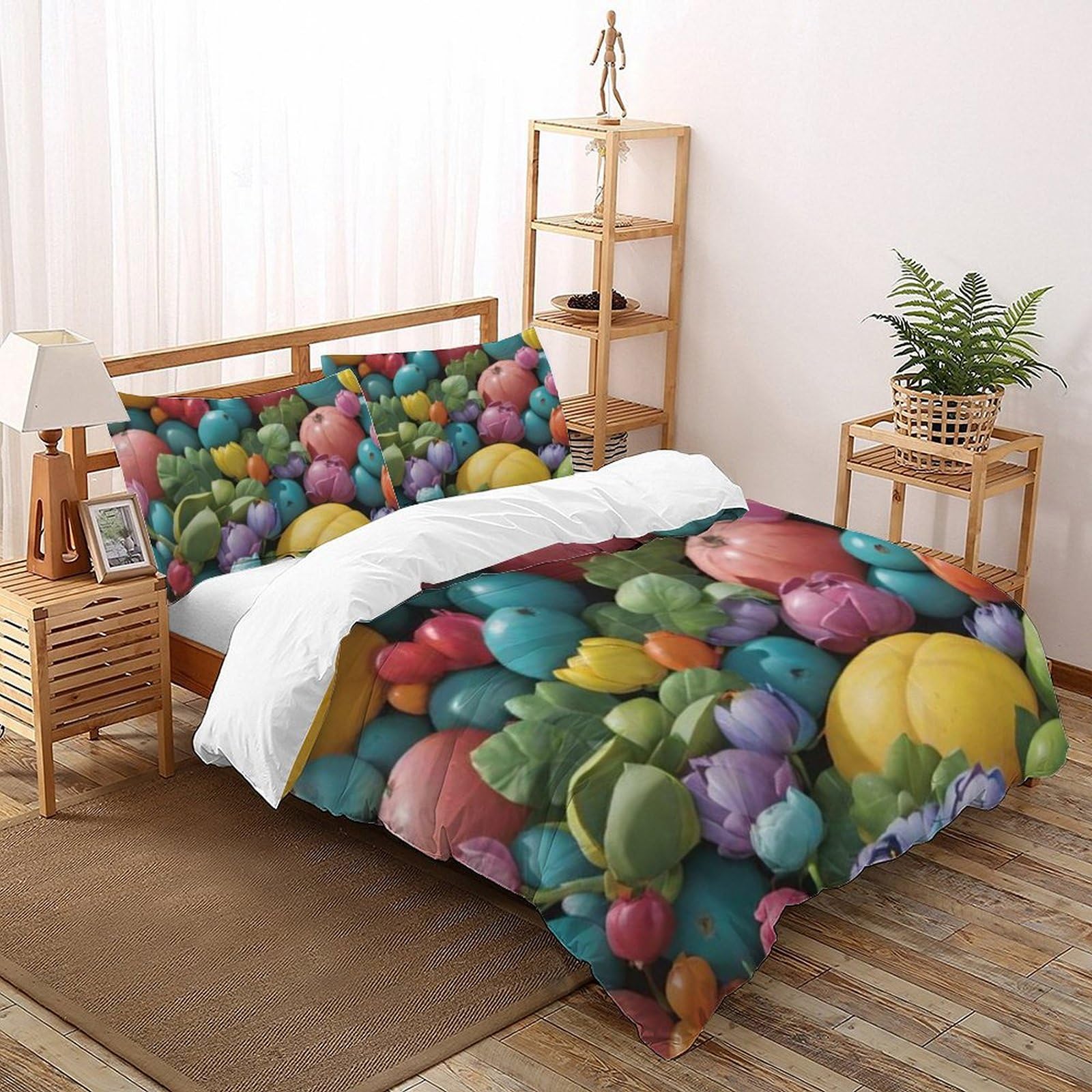 Housse de couette imprimé 3D plantes fleurs colorées magnifique tissu