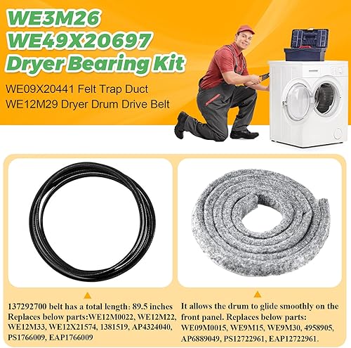 Miniatura 3 de WE49X20697 WE3M26 Kit de rodamientos para secadora de Techecook  Reemplazo para secadora GE Hotpoint  El paquete incluye WE3M26 rodamiento superior