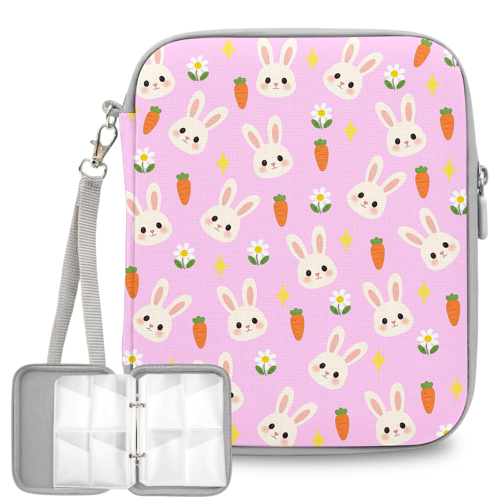 Rabbit Card Holder, Card Storage Organizer Gift for Cards Collector, Cards Binder Folder with Zipper for Travel Birthday Valentines Day Gifts