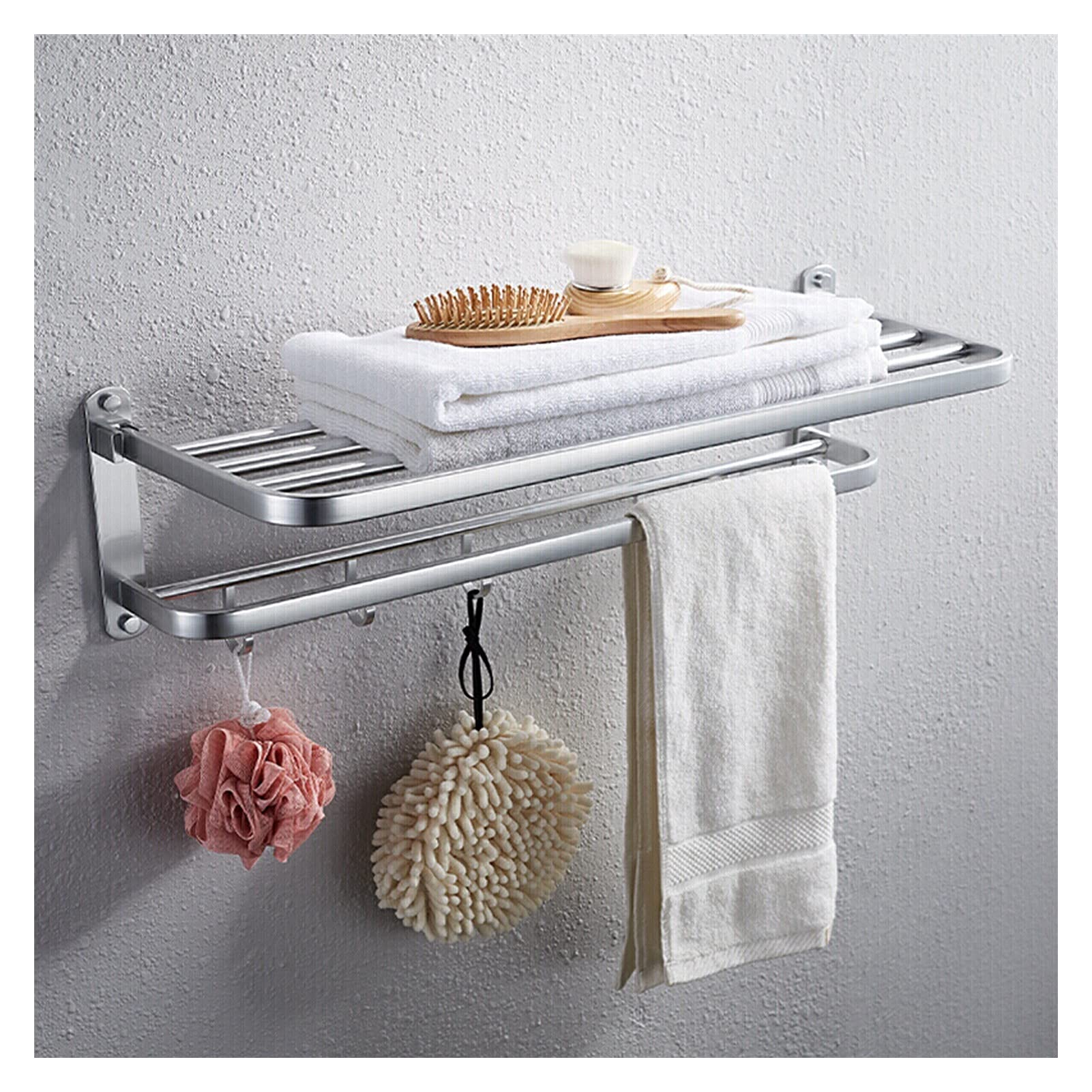 Toalleros de baño de 63 cm con estantes flotantes dobles de aluminio plata