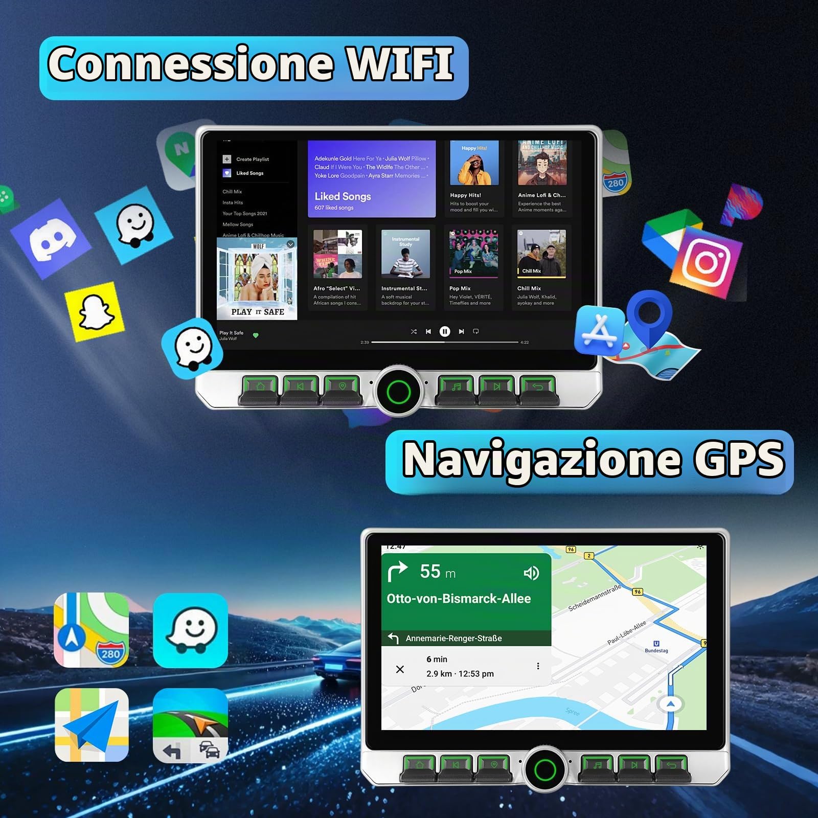 4G+64G CarPlay 2 Din Autoradio con Navigazione GPS, 10,1 Pollici Android Auto Doppia Din Car Stereo, Bluetooth, FM/RDS Radio, WiFi, Assistente Vocale, Schermo Diviso +Backup Telecamera