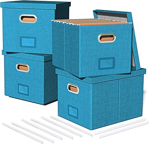 Vista 115 de Organizador de archivos en paquete de 2, caja archivadora portátil con tapa, compatible con carpetas tamaño carta/legal, organizador de documentos