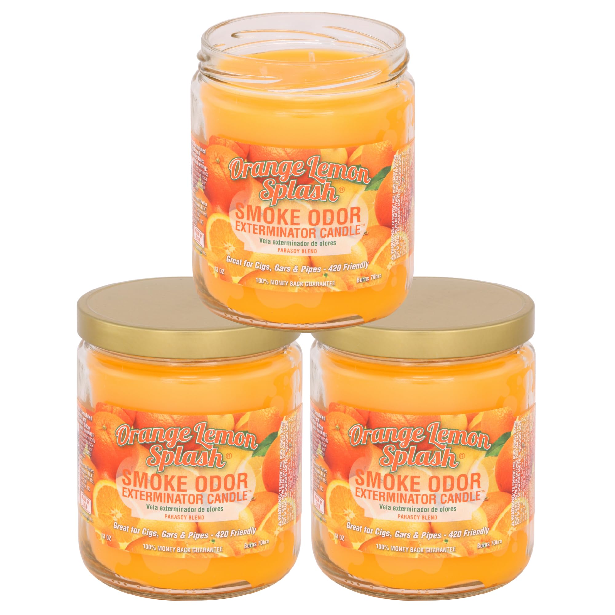 Smoke Odor Exterminator 13 oz Jar Candles Orange Lemon Splash, (3)