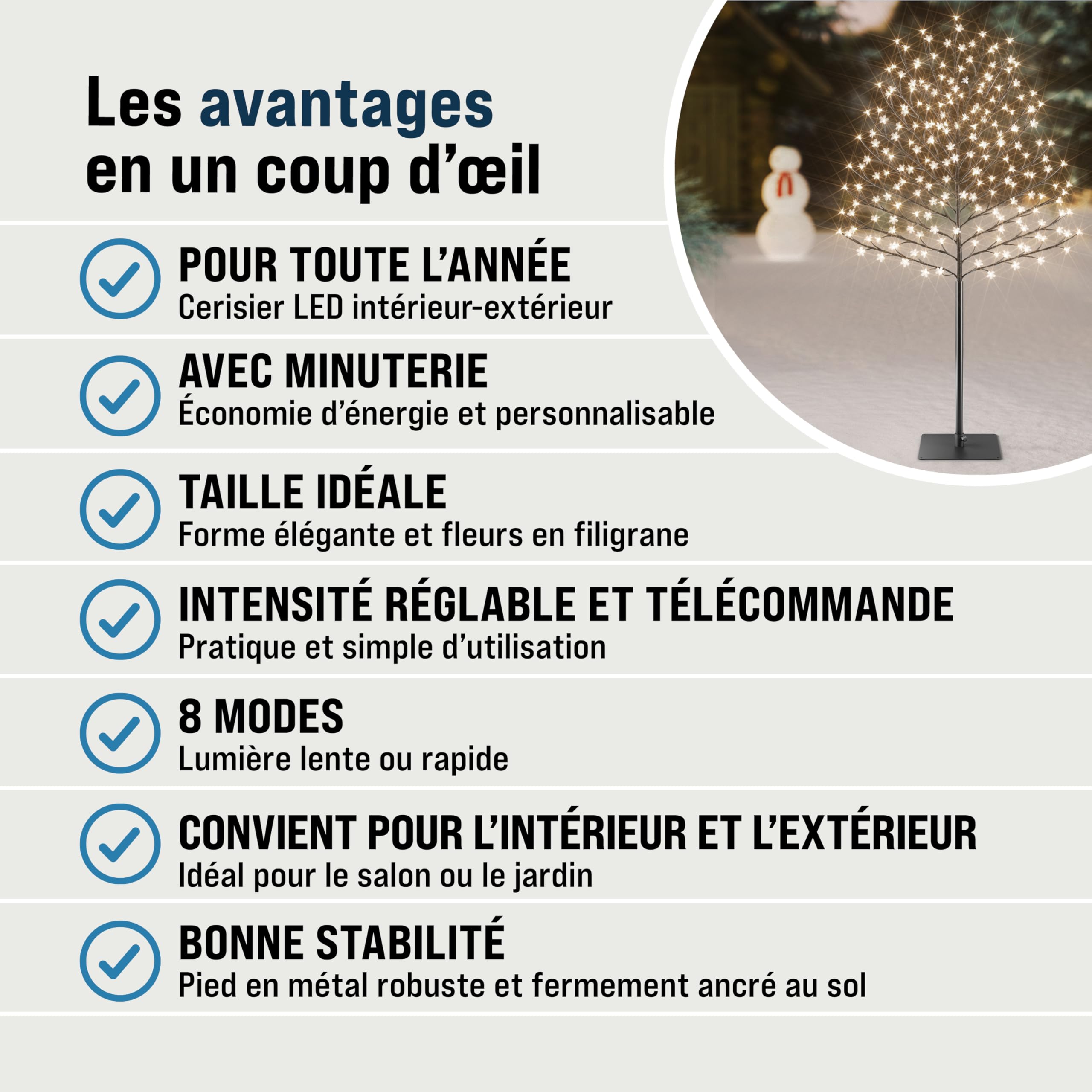 Monzana® Arbre Lumineux 220 LED 220 cm minuterie 8 Modes de lumière résistant aux intempéries décoration Noël Cerisier