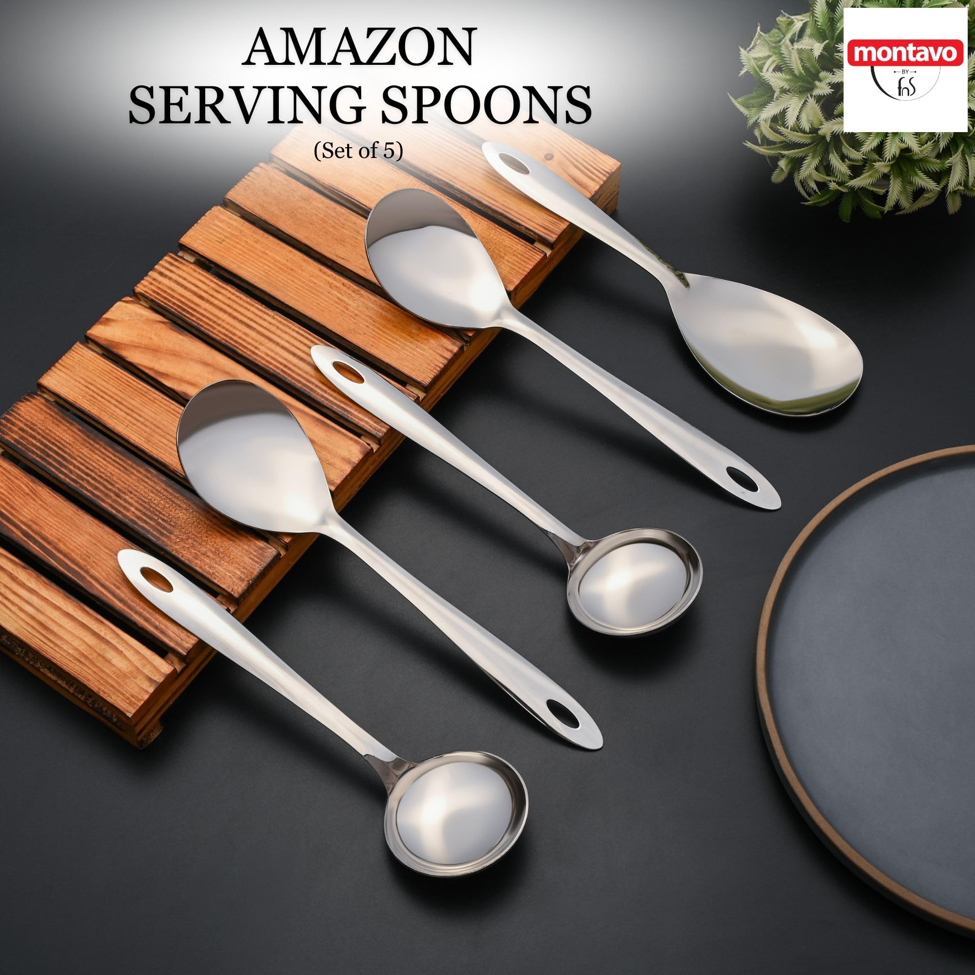 Montavo Stainless Steel Serving Spoon Set - 5 Piece -5
