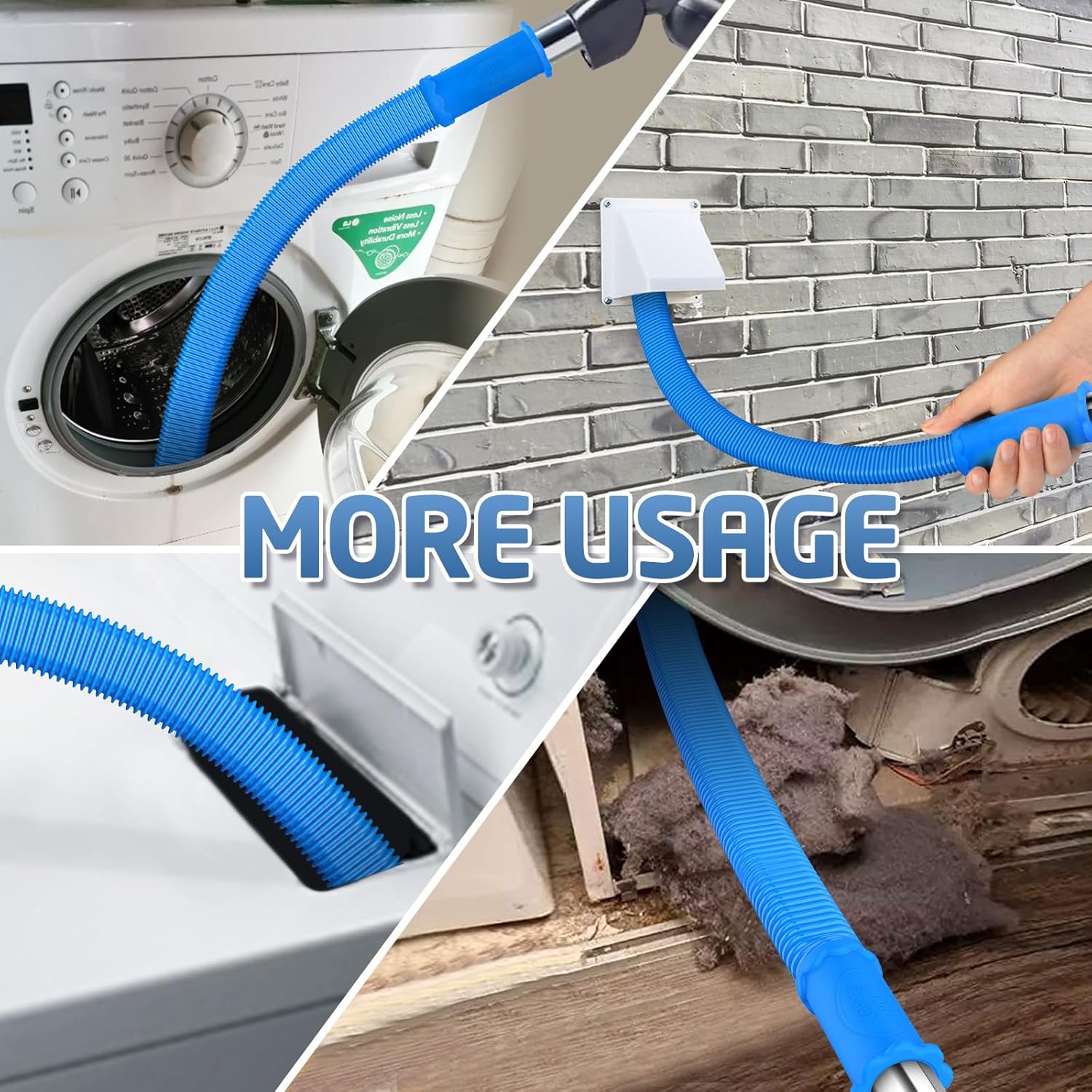 Upgraded 2 Pieces Dryer Vent Cleaner Kit Compatible with Most Vacuum Cleaner, Flexible Dryer Lint Brush and Vacuum Hose Attachment, Quickly Lint Remove, Blue thumbnail