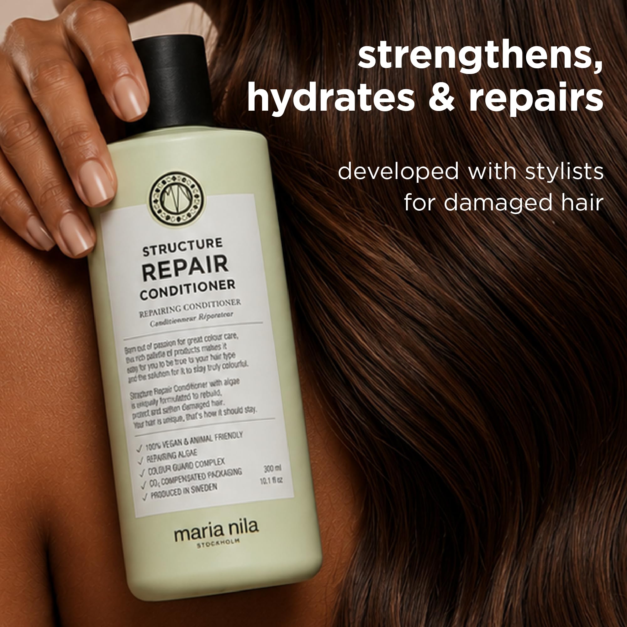 Maria Nila Conditioner geschädigtes Haar Damen, Structure Repair Haarspülung für trockenes und coloriertes Haar mit Algenextrakt, Pflegespülung Frauen für blondiertes Haar (vegan, Anti Frizz), 300 ml