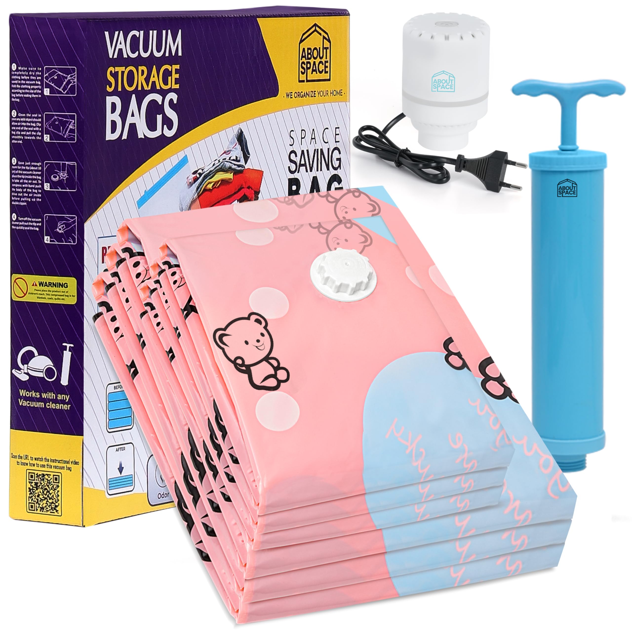 ABOUT SPACE 6 Pack Vacuum Bags for Travel with Electric & Hand Pump (3 Jumbo/3 Large) Airtight, Reusable Space Saver Compression Storage Bags for Packing, Ziplock Vaccine Sealer Bags - Bear (PP-Pink) (B09WHBH638) Amazon Price History, Amazon Price Tracker