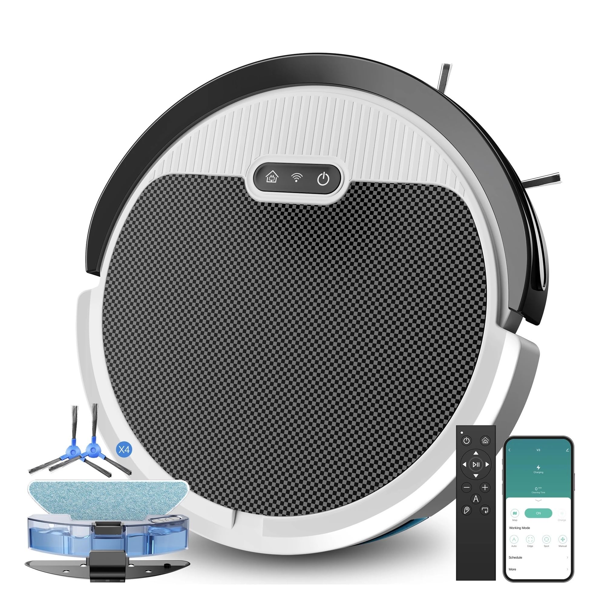 EWsdsfs Robot Vacuum Cleaner, Mop combo-4000pa strong suction, slim, Self-Charging, 120 Min Runtime, pet hair, carpet, hard floor expert(Black White)