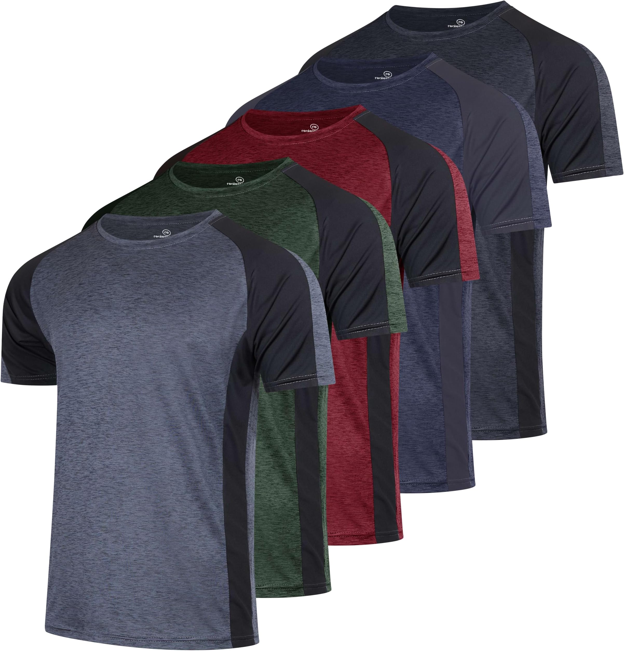 Echo Men's Quick Dry Fit Dri-Fit Short Sleeve Active Wear Training Athletic Essentials Crew T-Shirt Fitness Gym Workout Casual Undershirt Top - 5 Pack,-Set 6,M