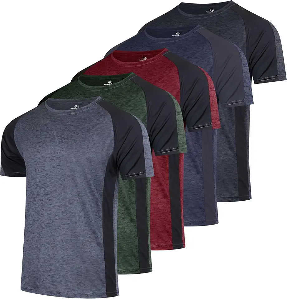 Real Essentials 5 Pack: Men’s Short Sleeve Dry Fit T-Shirts – Moisture Wicking Athletic Workout Gym Fitness Casual Tees