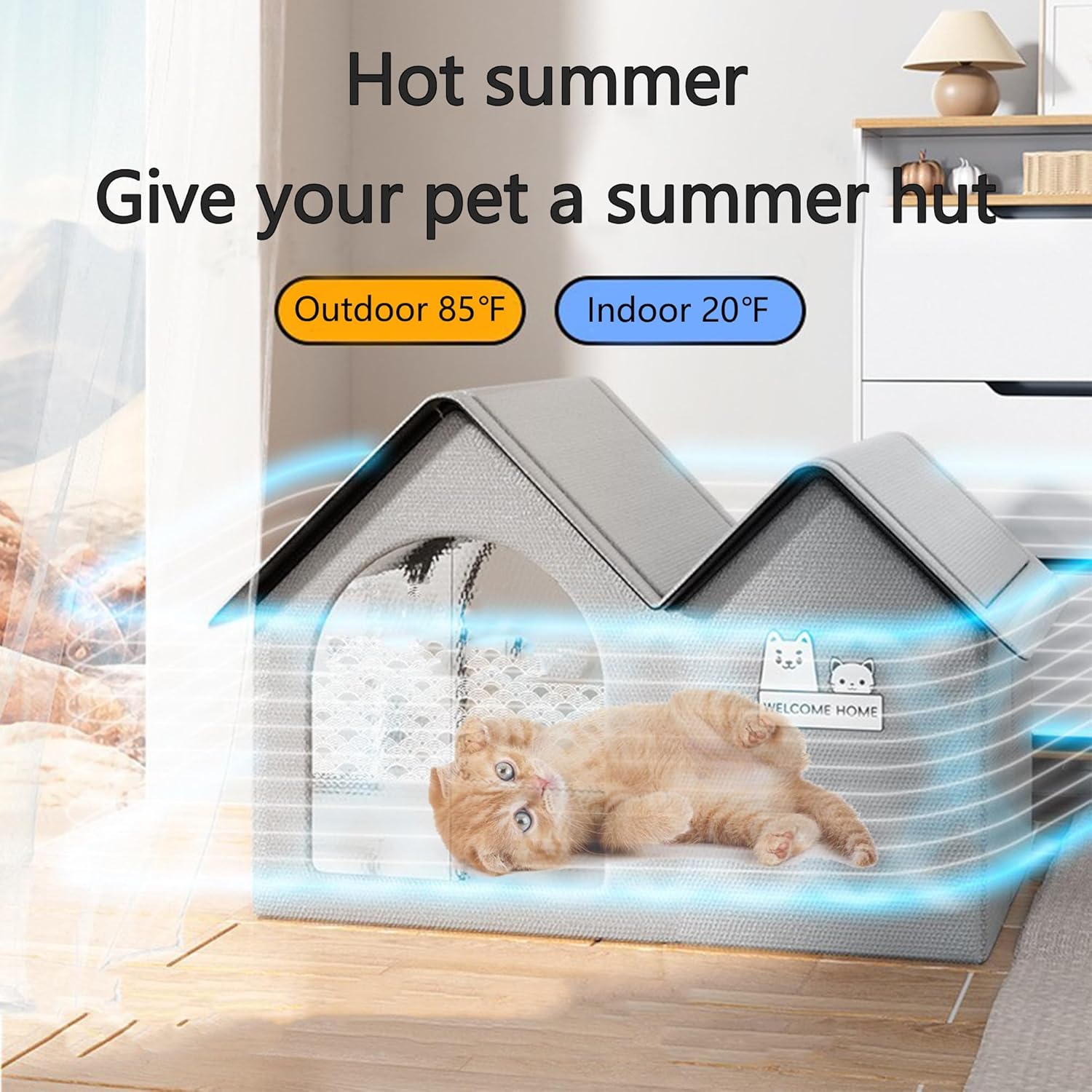 review Cat Air Conditioner House, Foldable Air Conditioned Cat House with Air Conditioning 10 Ice Packs, Durable Indoor Outdoor Cat Cooling House Ventilate & Easy Clean and Assemble (Gray, L)