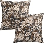Vintage Floral Pillow Covers 18x18 Inch Set of 2 Antique Flower Block Print Throw Pillow Covers Brown Neutral Traditional Square Cushion Case Decoration for Couch Home Decor