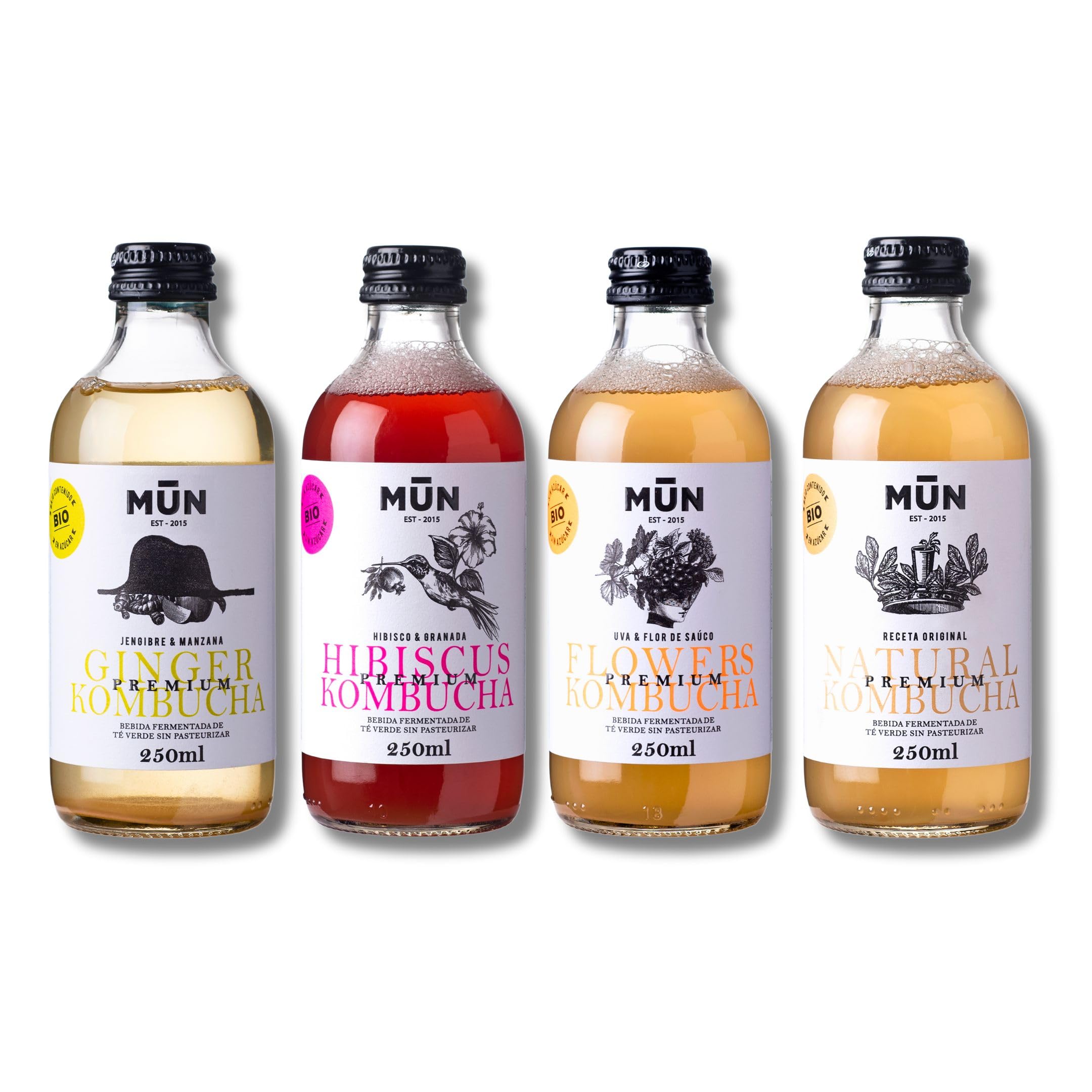 KOMBUTXA BEBIDA TE KOMBUCHA ORGANICA - Pack 12x250ml | Sapori Misti | Bevanda Energetica al Tè Fermentato Biologico | Senza zuccheri aggiunti