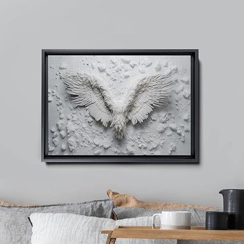 Vista 3 de White Angel Wing Painting on Canvas, Abstract Modern Minimalist 3D Texture Acrylic Artwork for Tranquil Bedroom Wall Art Decor