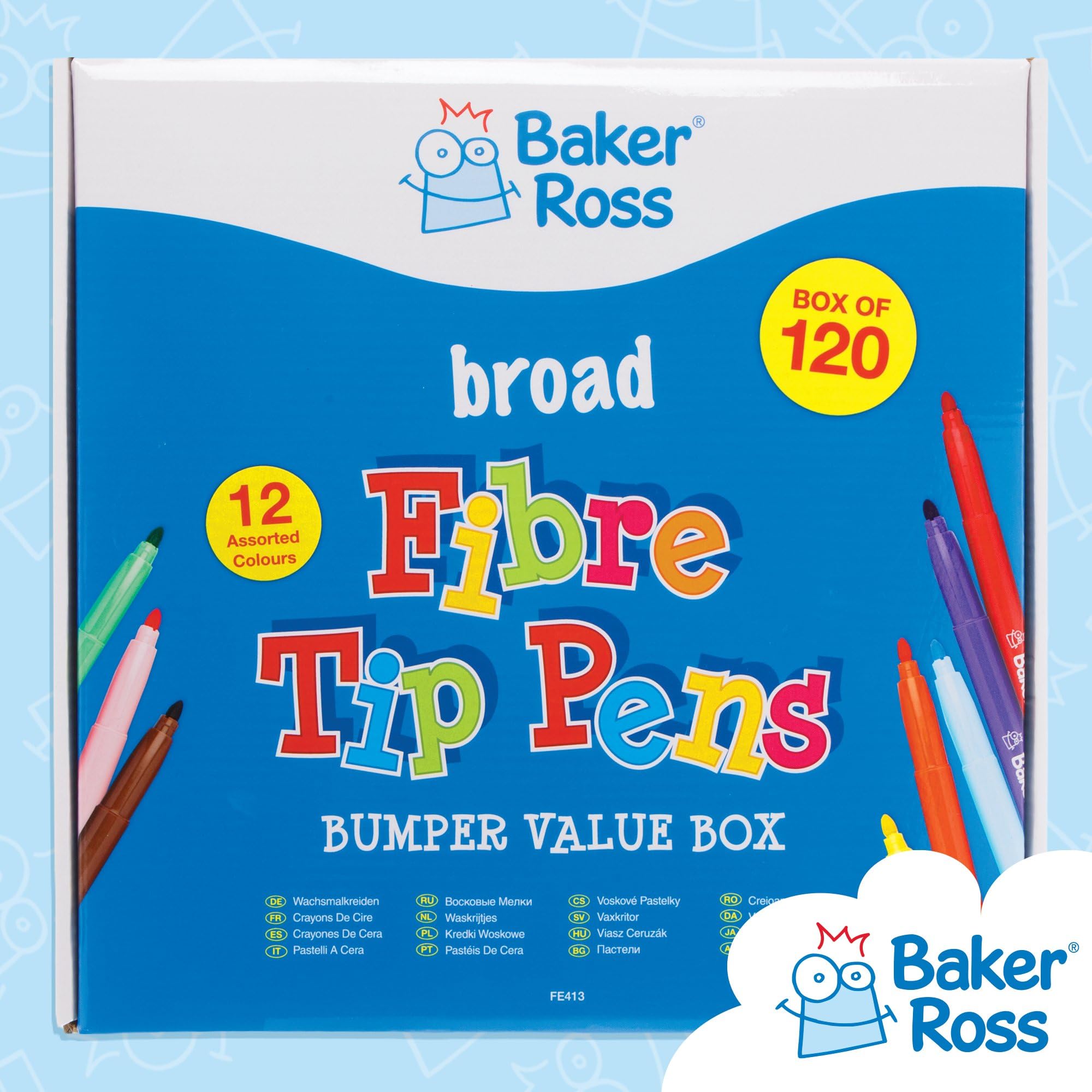 Baker Ross FE413 Pennarelli a Punta Larga - Confezione da 120, pennarelli da colorare per bambini