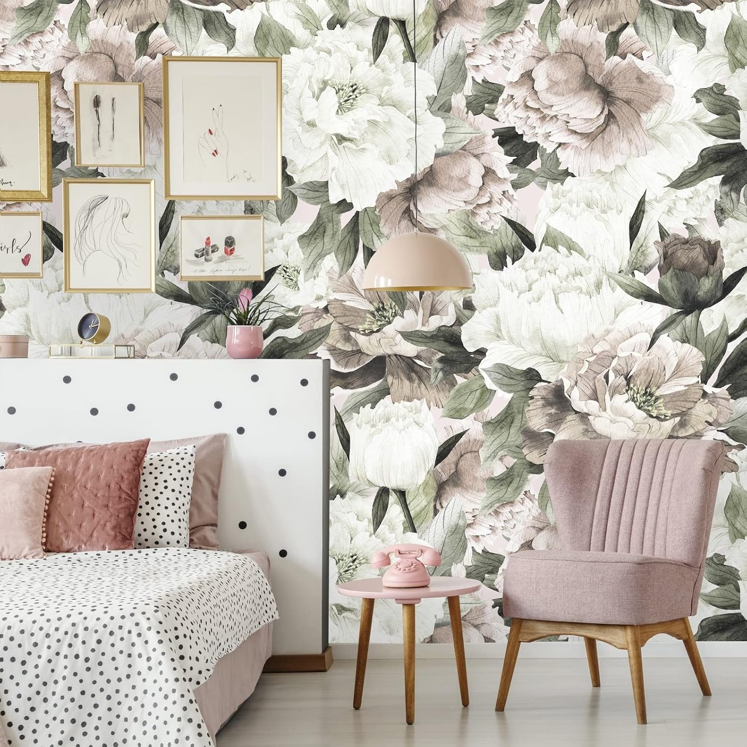 Removable Peel and Stick Vintage Flower Wallpaper | Self Adhesive Floral Roses (24" W x 96" H Inches)