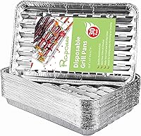 Roponan 30-Pack Disposable Aluminum Foil Grill Toppers with Holes - BBQ Pans for Camping, Barbecue & Outdoor Grilling