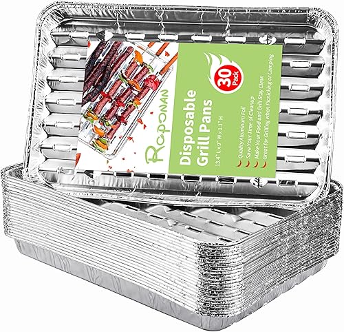 Roponan Paquete de 30 sobres desechables para parrilla, sartenes de aluminio con agujeros, accesorios de parrilla para barbacoa, cocina al aire