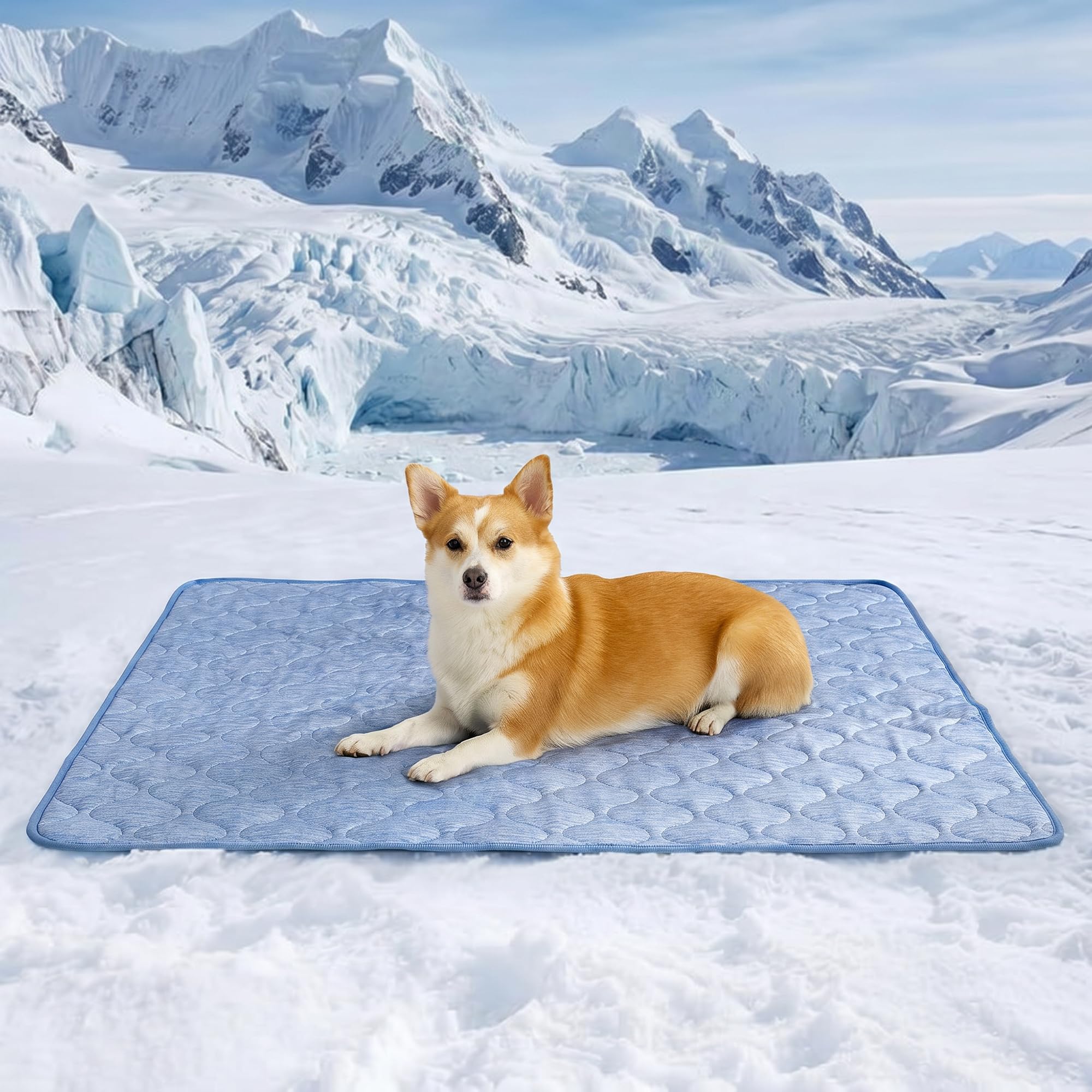 Cozy Bliss Deluxe Leakproof Cooling Blanket for Small Dogs Q-Max 0.5, Soft & Durable Washable Pet Cooling Mat for Hot Weather, Livingroom, Pet Throw & Couch Protector for Cats, Haze Blue, 25"x35"