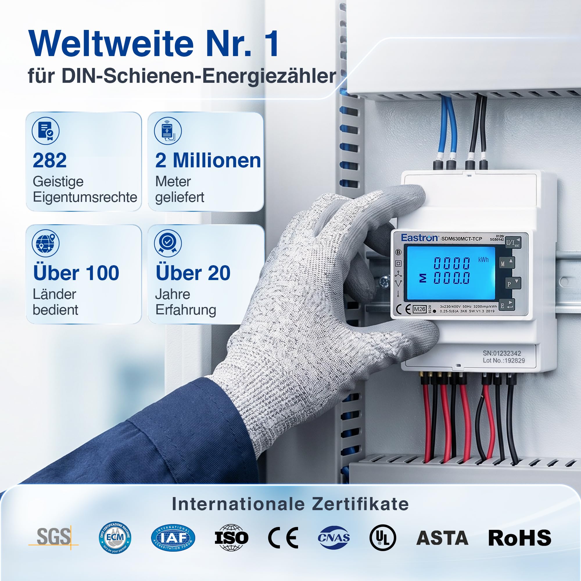 Stromzähler, 1/3 Phase Ethernet Modbus TCP – (Stromwandler erforderlich) gespeister DIN-Schienen-Smart-Meter, MID kalibriert