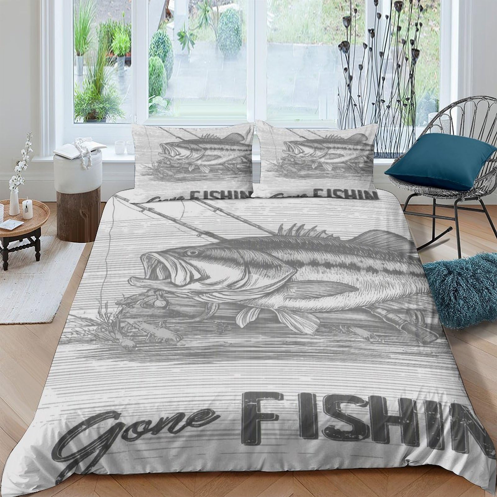 Ctjqhvkz Style-2 3D Printed Gone Fishing Fitted Sheet Microfiber Soft Breathable Fish Bed Cover For Bedroom Guest Room Decor Mattress Protection Single（135X200cm）