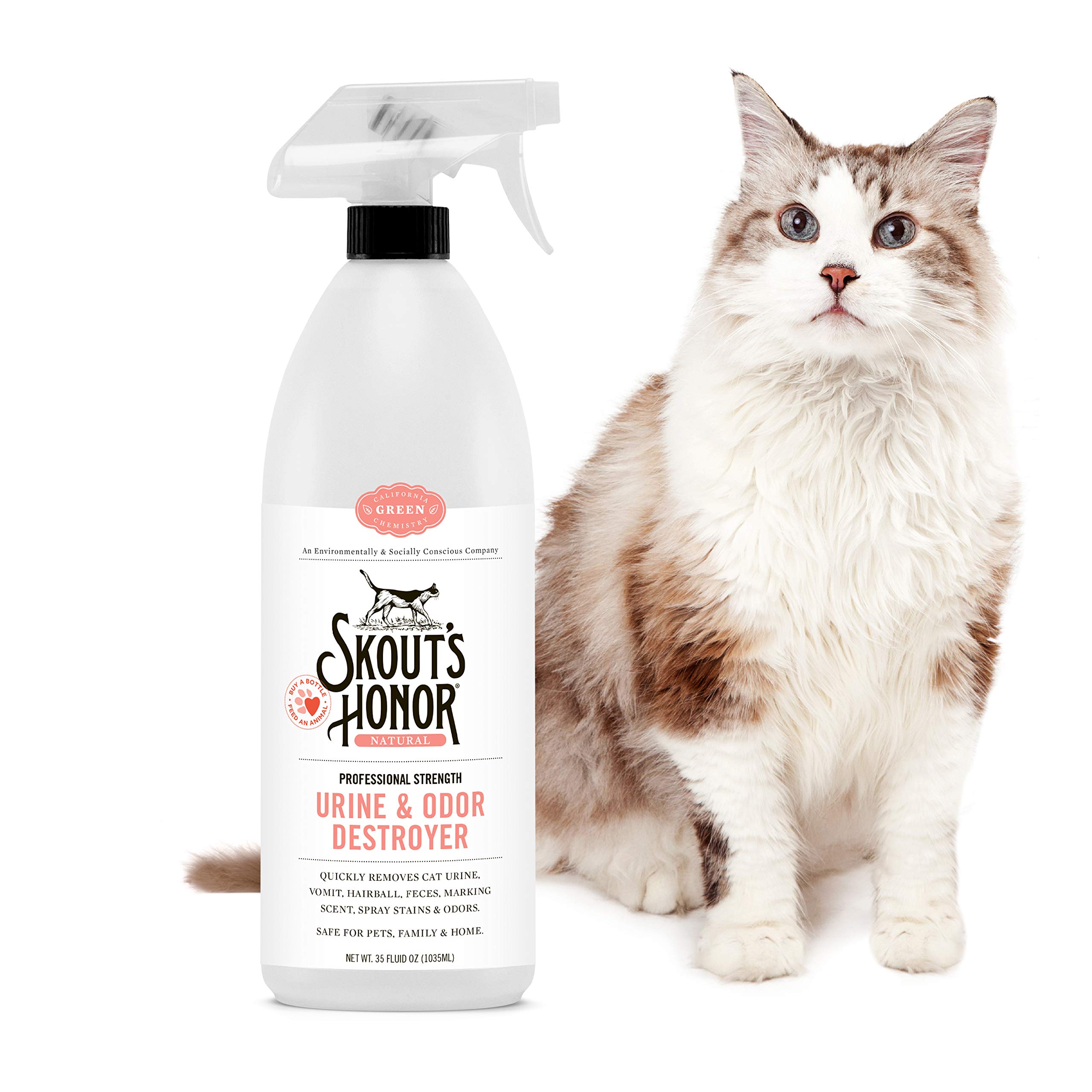 Skout’s Honor: Urine and Odor Destroyer - Remove Stains & Odors, Quickly Eliminate Cat Urine, Vomit & Hairballs, Marking scent - All Natural Professional Strength