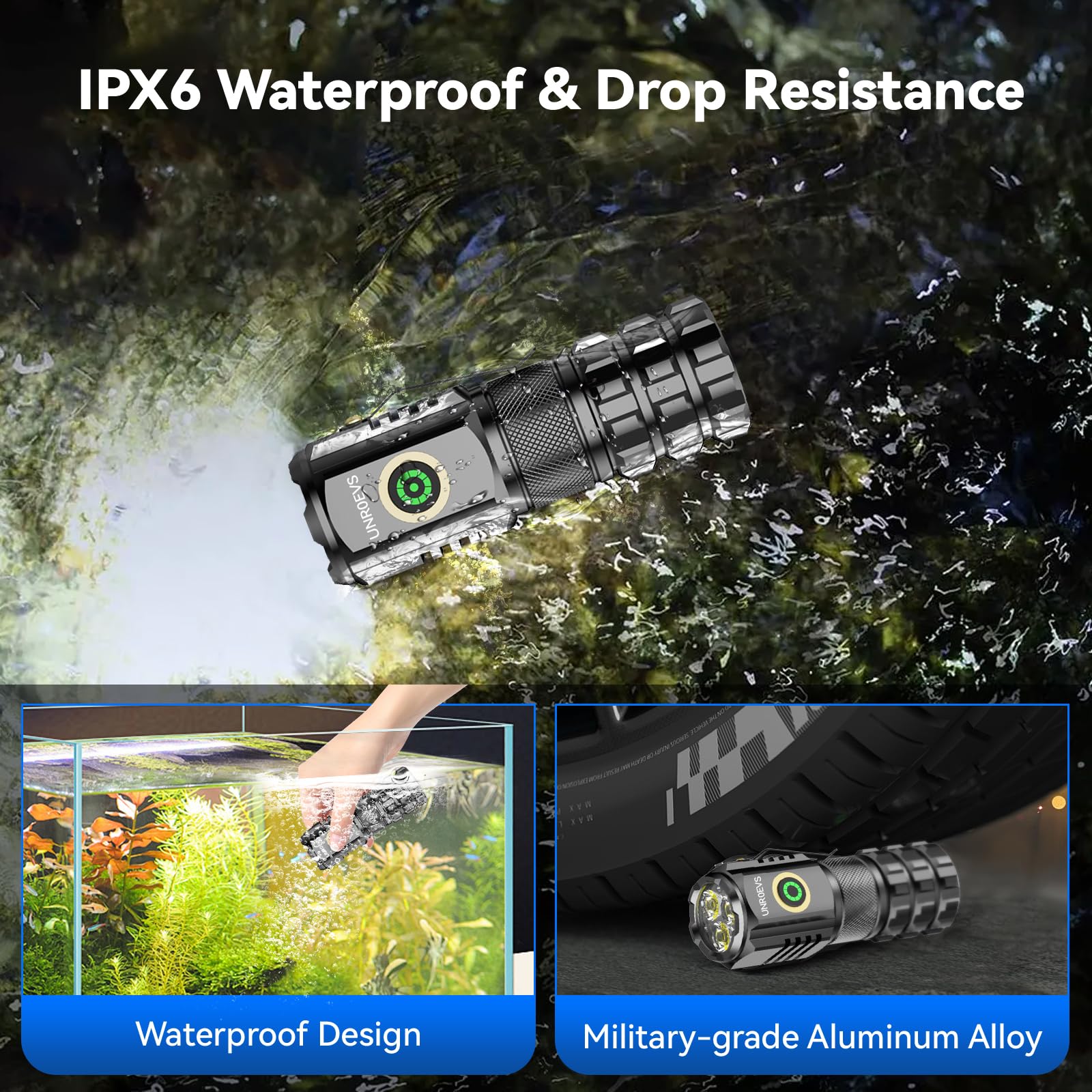 UNROEVS XC06 Mini linterna recargable, linterna de bolsillo con imán, linterna compacta pequeña superbrillante, 5 modos de linterna EDC para camping, emergencia.