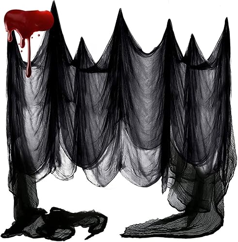 Zesliwy Paño espeluznante negro espeluznante de Halloween: 85 * 394 pulgadas gasa gigante de miedo gasa para fiesta temática de Halloween, hoouse,