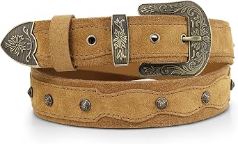 RAW HYD Leather Western Belts for Men - Classic Cowboy Belts for Men w/Embossed Buckle - Adjustable Mens Western Belt.