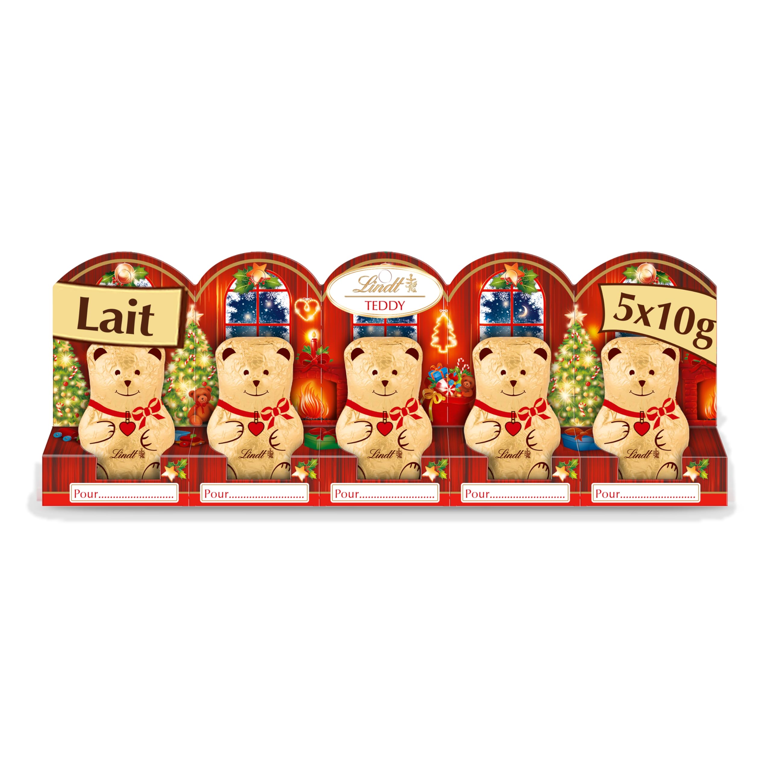 Lindt - Barrette de 5 Mini-moulages TEDDY - Chocolat au Lait - Idéal pour Noël, 5x10g