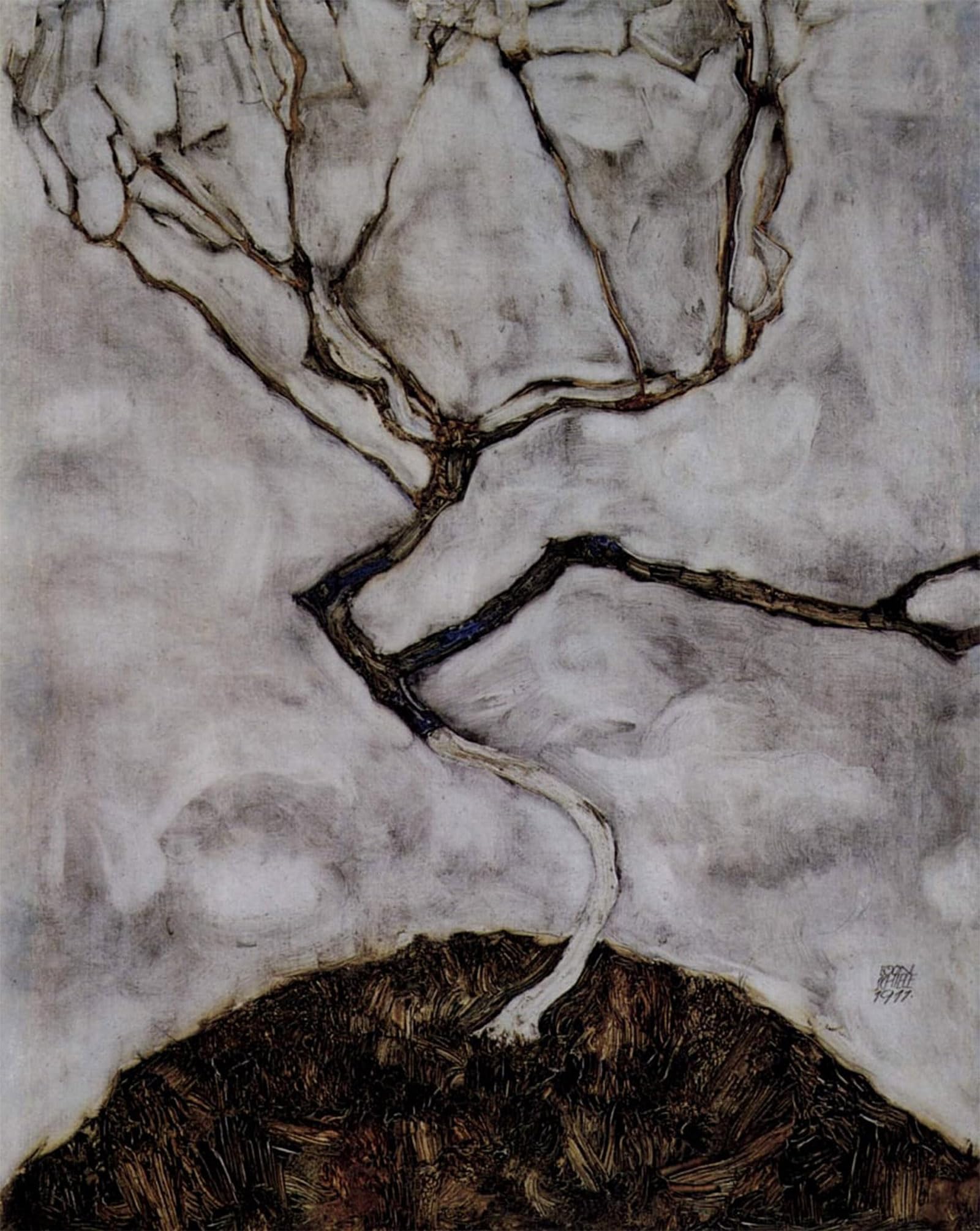 ARTXLXXBN Famous Prints Artwork Pictures Poster Painting Art Small tree in late autumn by Egon Schiele Artwork Landscape Pictures for Home Decor 60x90cm