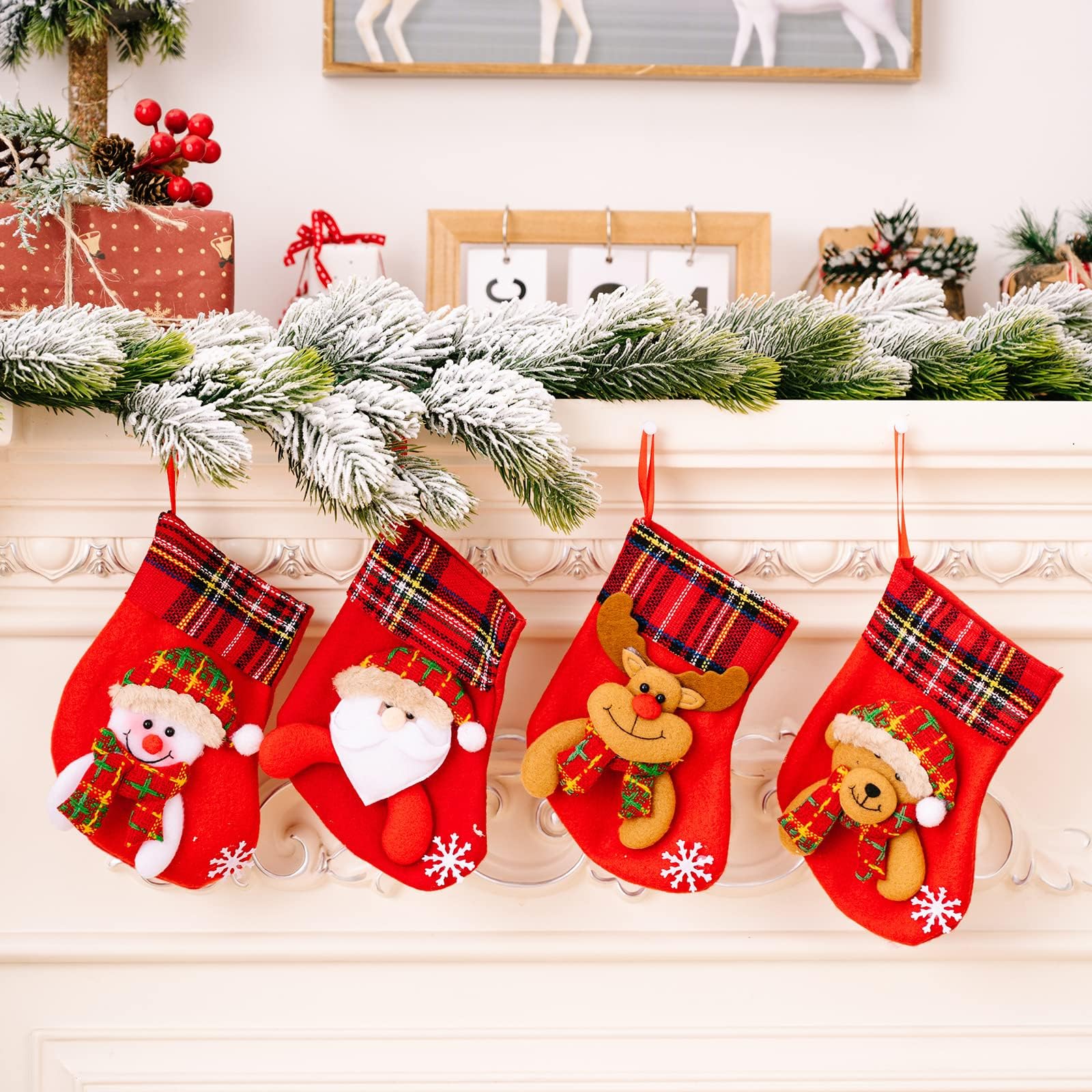Christmas Santa Ornaments - 4 Pcs Red Decorations -10