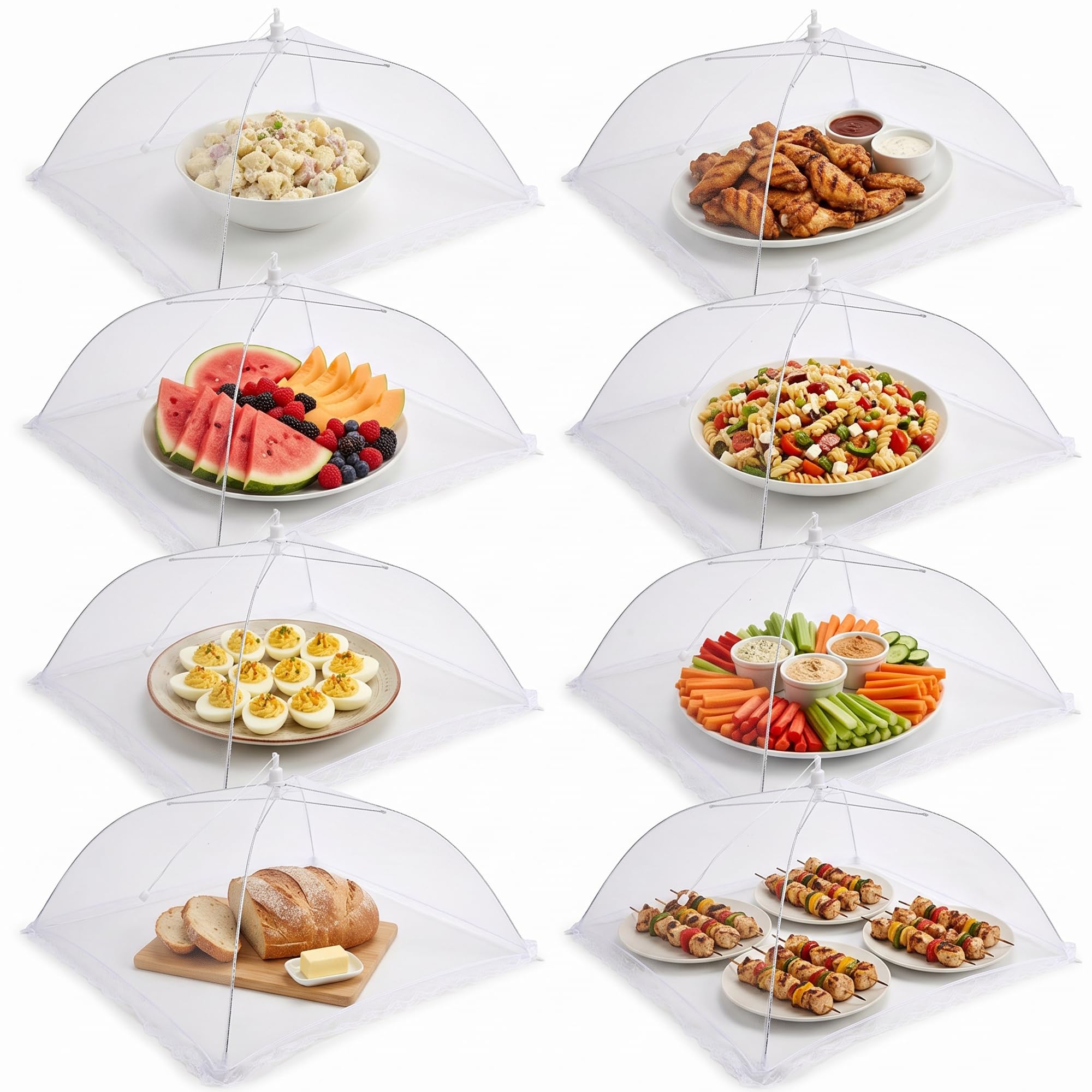 Food Covers Mesh Pop Up 8 Pack - 17" Food Umbrella Netting Covers – Food Net Cover Foldable & Reusable Plates, Dish & Bowls Mesh Cover for BBQ, Picnics, Garden Parties, Camping & Family Meals
