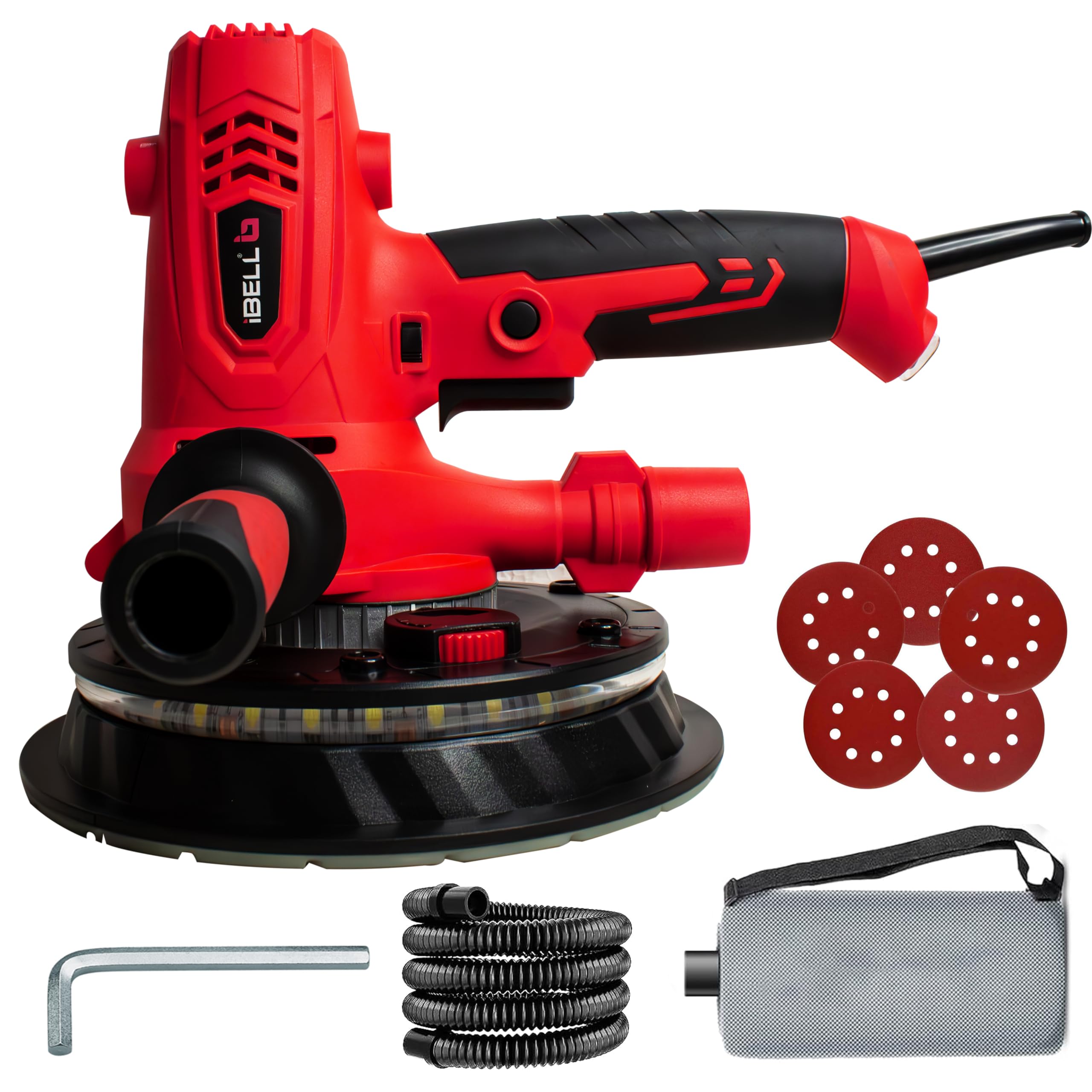 Dry Wall Sander DS80-70, 800W, Copper Armature, 1200-2300RPM, Variable Speed Control, Switch Lock Feature, 8 Hole vacuum and LED light