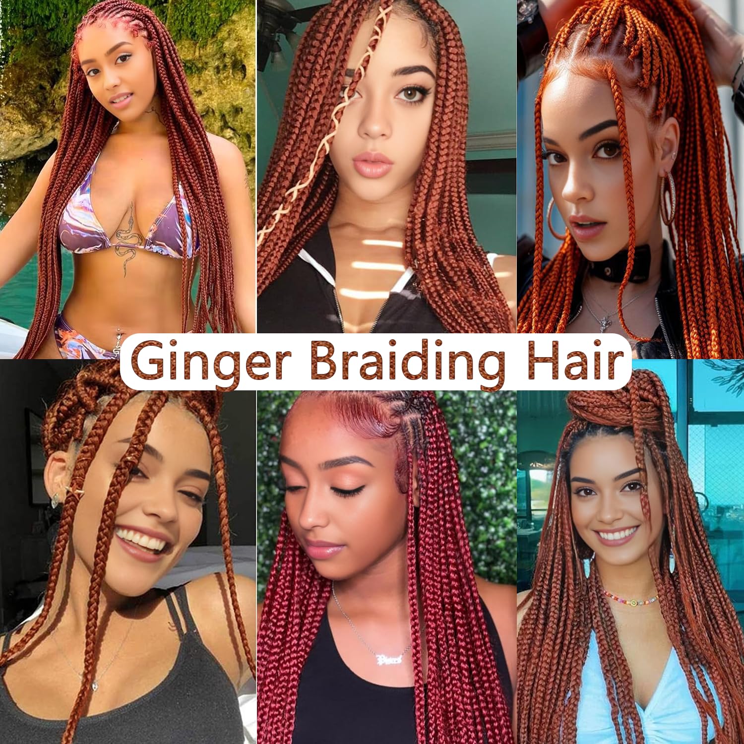 Ginger Braiding Hair 24 Inch 8 Packs 350 Pre Stretched Braiding Hair Extensions for Braids Synthetic Crochet Braids Hot Water Setting Soft Yaki Texture(24 Inch,8Packs,350#)