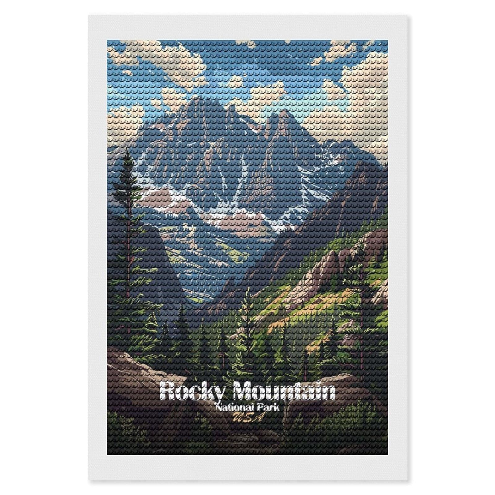 Junmoney Rocky Mountain National Park Illustration(2) Diamond Painting Canvas Kit 8"x12", Adhesive Canvas, Christmas Gift, Full Kit Included, Thoughtful Present