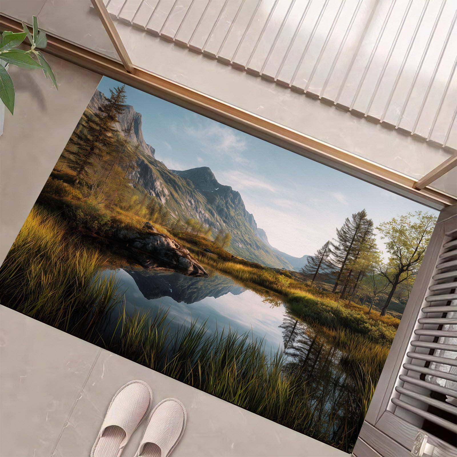 Tapis intérieur pour entrées en velours absorbant 80x120cm et finitions forêt d'automne