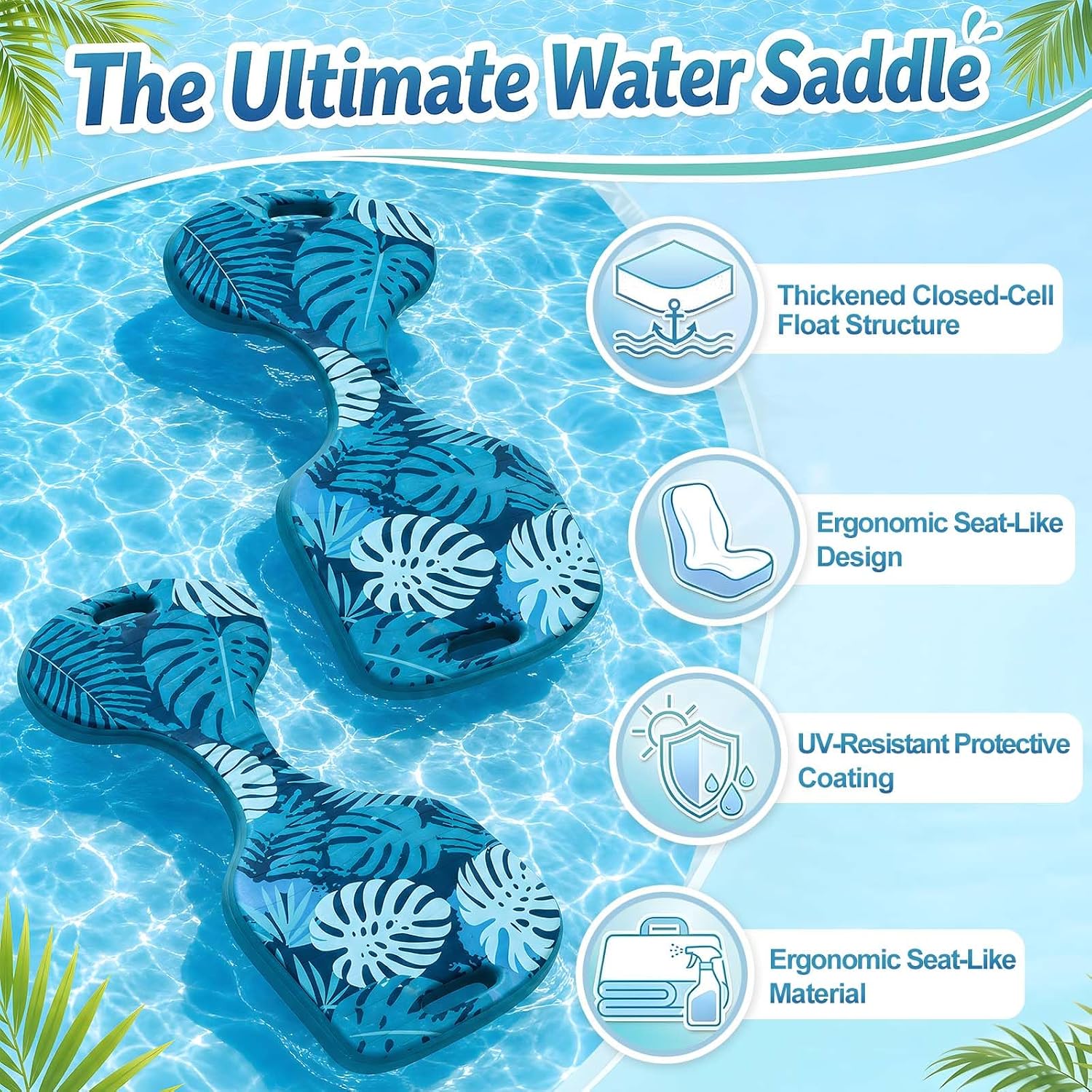 2 Pack Pool Saddle Floats for Adults, Non-Inflatable Foam Water Saddle image 4