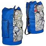 Fitdom Heavy Duty XL Soccer Mesh Equipment Ball Bag w/Adjustable Shoulder Strap Design for Coach. with an Over-Sized Front Pocket for Sporting Accessories. Best for All Outdoor & Water Gears