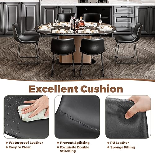 Miniatura 5 de Juego de 4 sillas de comedor de piel sintética de 18 pulgadas con respaldo, sillas de comedor modernas sin brazos con patas de metal para el hogar,