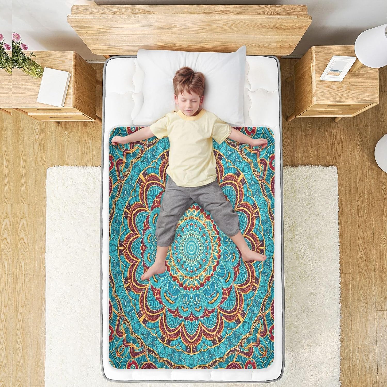 CEBUGI 34” x 52”Washable Underpads Heavy Absorbency Waterproof Incontinence Bed Pads Mandala Pattern Pee Pads for Adults Kids and Baby