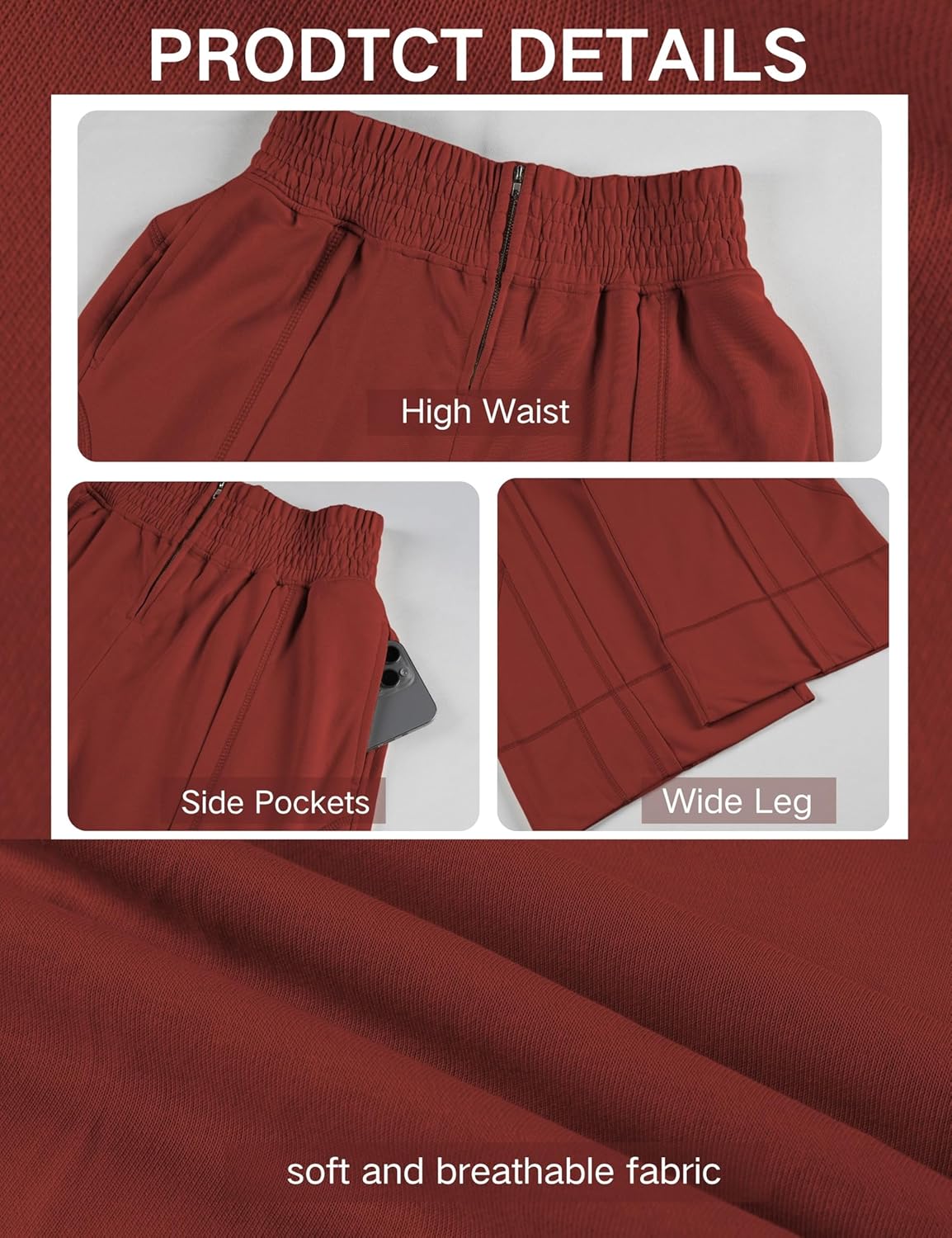 Tanming Womens Wide Leg Pants Cotton Stretchy High Waisted Palazzo Pants Daily Workout Wear Lounge Sweatpants with Pockets - Image 6