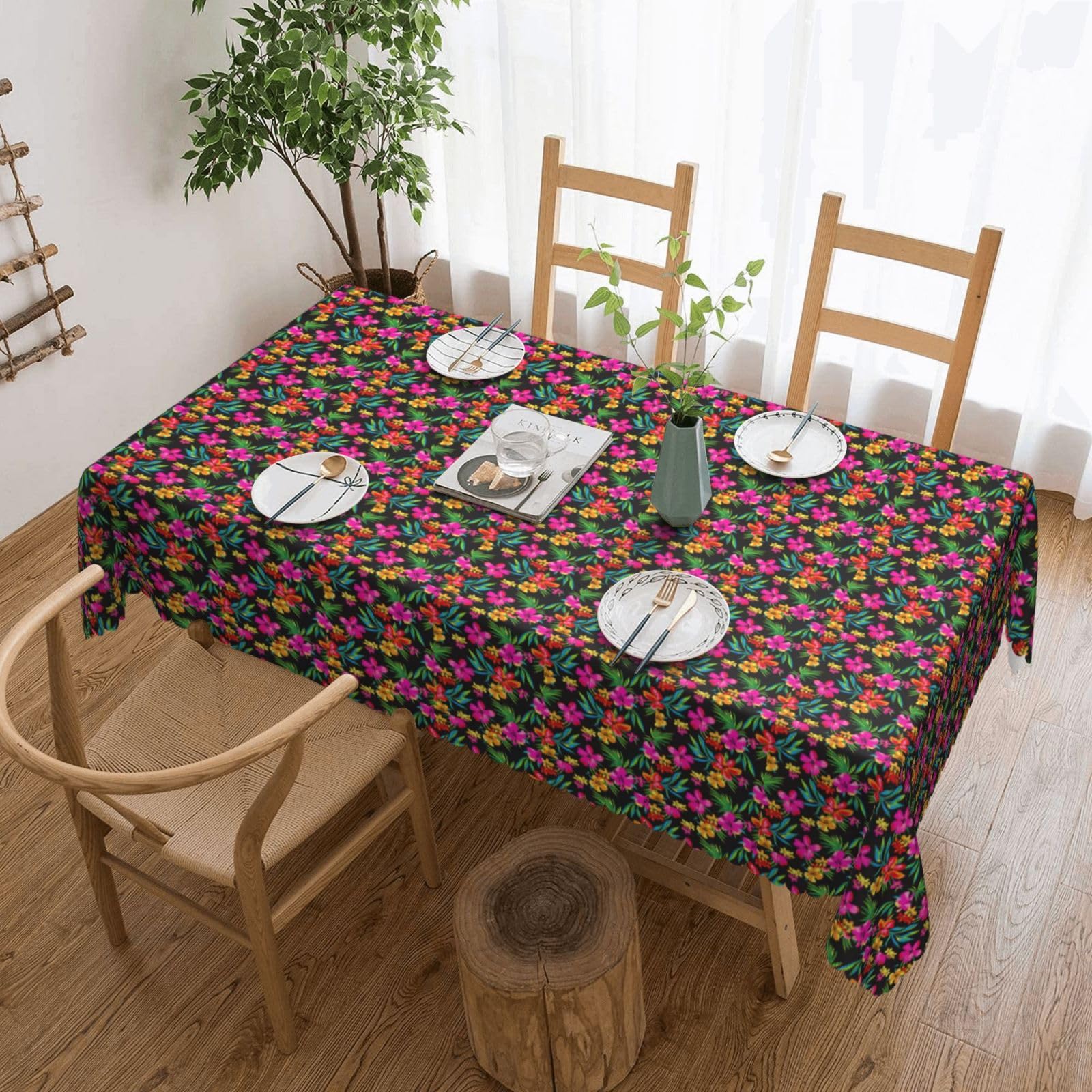 Nappe rectangulaire en tissu imprimé floral hawaïen pour table de repas et buffets