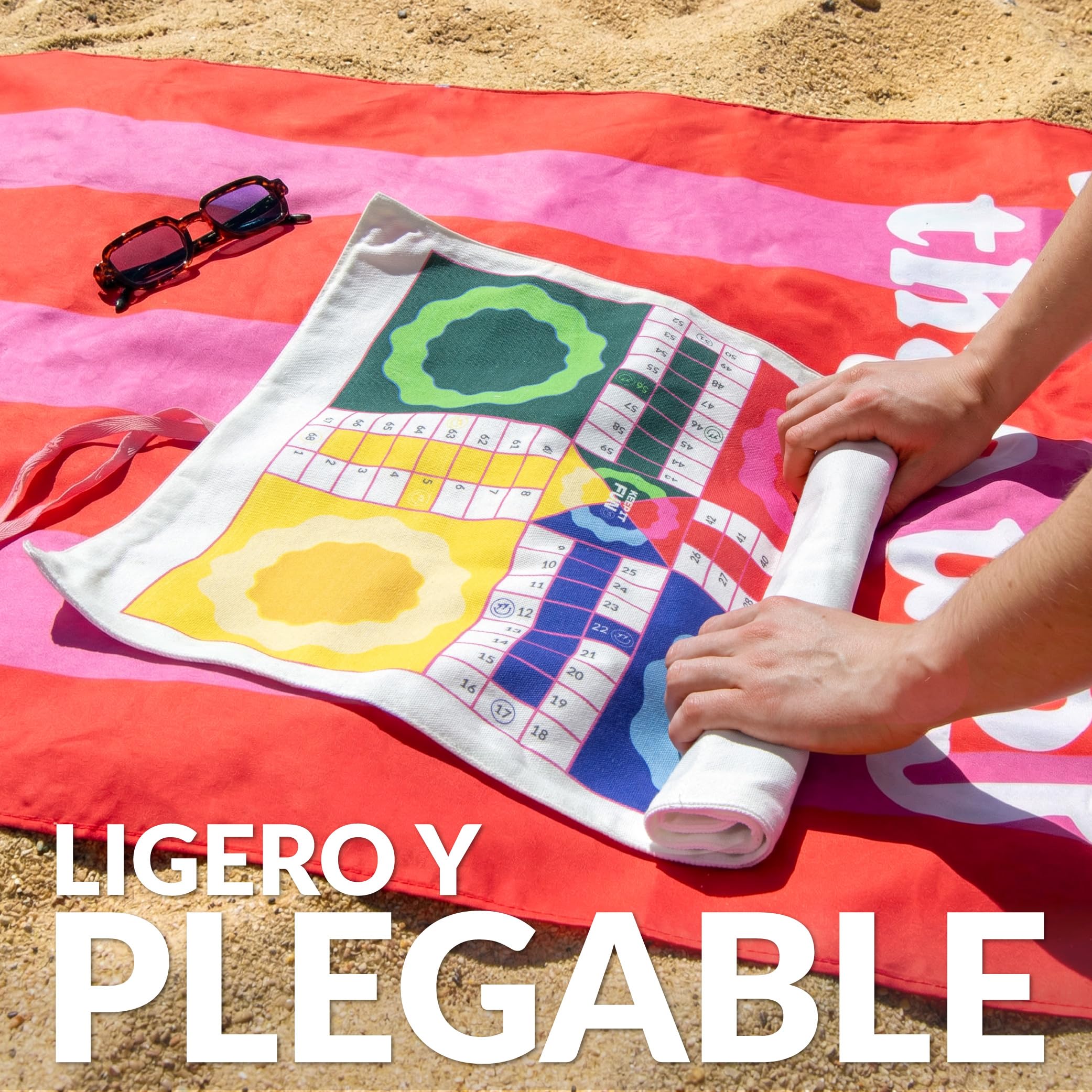 Fisura – Juego de Mesa portátil parchís. Juego de Viaje Enrollable para Playa, Viaje y escapadas. Parchís portátil Original. Fichas Incluidas. 40 cm x 9 cm